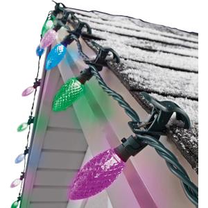 C9 LED Quick Clip Christmas Lights | Built-in Clip-One String Lights | 24 Purple, Blue, Green Bulbs | 16inch Foot Strand