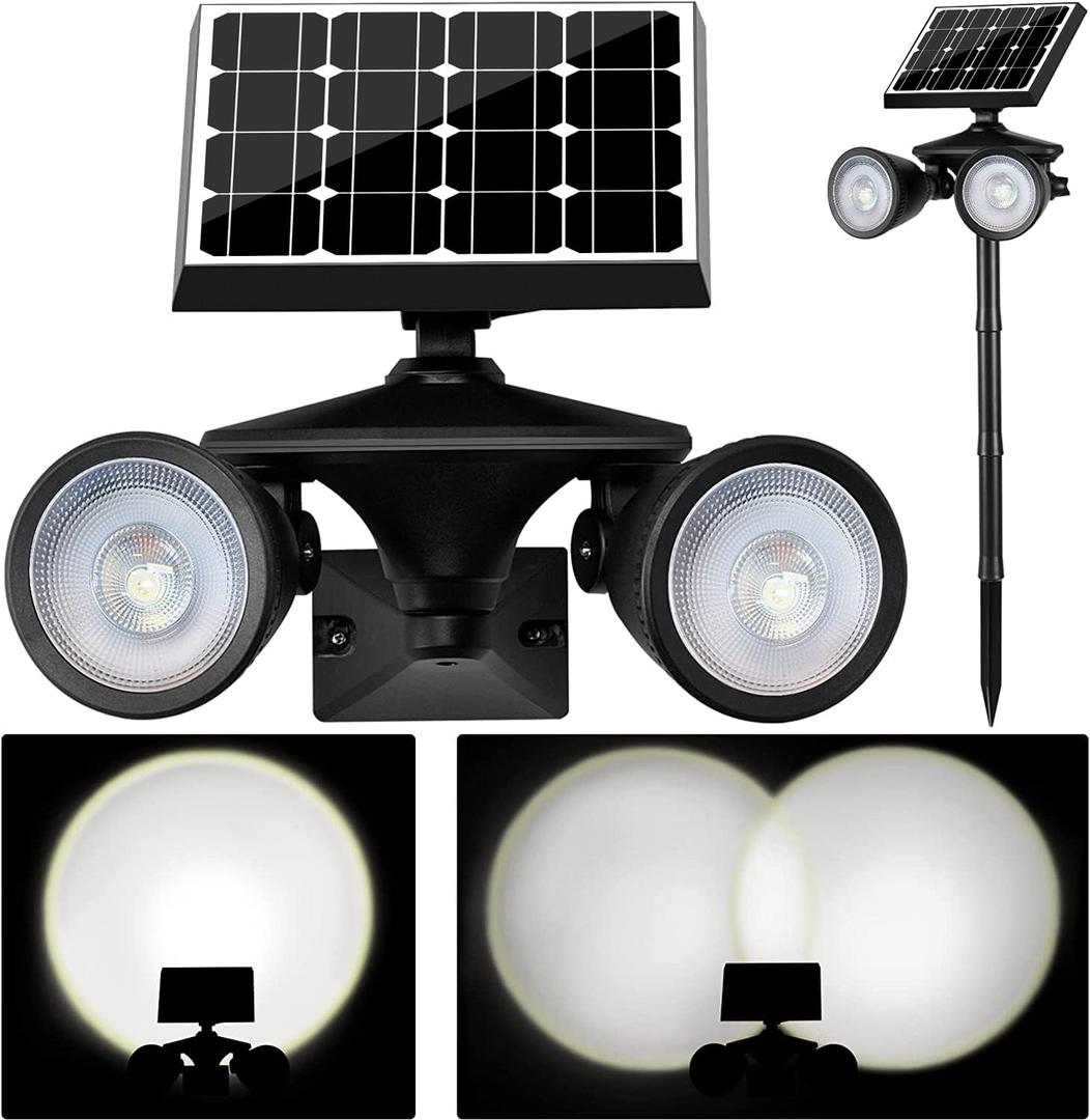 Always on Solar Spotlight Dusk to Dawn, Ultra Bright Patio Wall Light, 5000mAh Solar Focus Lights Outdoor, 210 Adjustable Solar Security Spot Lights Wall Mount&Stake Stand Waterproof, 1-Pack