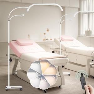 HITTI Large Estheticians Light, Flexible Gooseneck Lash for Eyelash Tech, LED Half Moon Light with Phone Holder, Stepless Dimming and 7 Color Modes Floor Lamp for Tattoo Artists Nail Craft Beauty