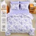 lasoftan Floral Queen Comforter Set with Sheets, 7 piece Luxury Vintage Bedding, Soft Microfiber Bed in a Bag, Cozy Lightweight Bed Set, Lavender Flower Grey Leaf
