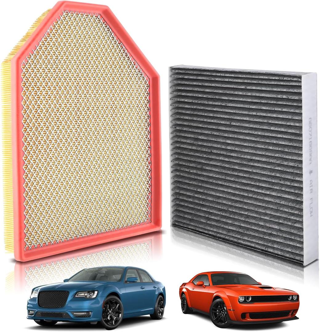 partszen 68071668AA Cabin and Engine Air Filter Fit for Chrysler 300 3.6L/ 5.7L/ 6.4L for Dodge Challenger 3.6L/ 5.7L/ 6.2L Charger 3.6L/ 5.7L/ 6.2L/ 6.4L 2011-2023 Replace 04861746AB CA11257