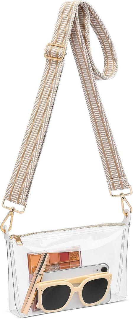 2 x FANGSUN Clear Bag for Stadium Events, Clear Purses for Women, Transparent Crossbody Stadium Bag for Concert, Sport (Beige Herringbone)