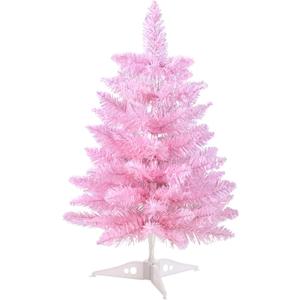 2FT Artificial Christmas Tree Pink Tabletop Christmas Tree with Plastic Stand Mini Xmas Pine Tree for Party Supplies Indoor Outdoor Holiday Home Decoration (Pink)