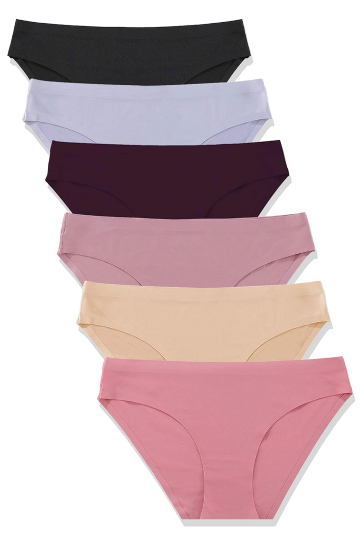 FINETOO 6 Pack Women’s Seamless Hipster Underwear No Show Panties Invisibles Briefs Soft Stretch Bikini Underwears S