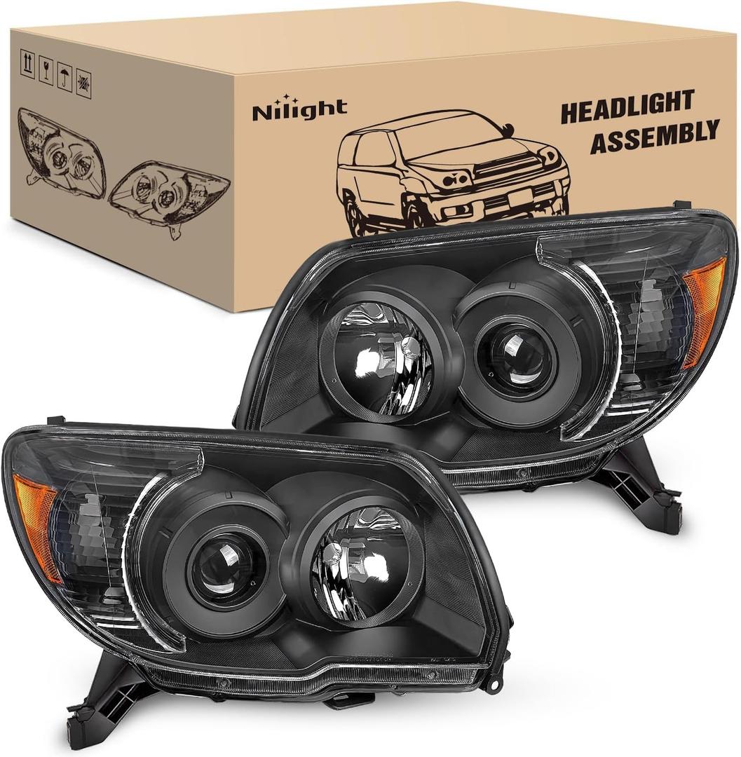 Nilight Headlights Assembly for Toyota 4Runner 2006 2007 2008 2009 Headlamp Black Housing Amber Reflector