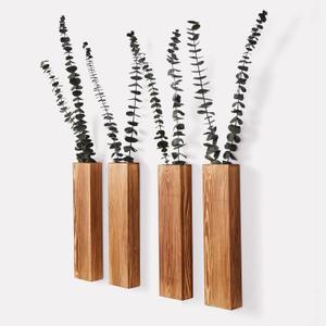 4-Pack Wood Wall Planters for Fake Plants and Dried Flowers Stems, 12" Slim Modern Wooden Vases Wall Decor for Living Room, Bedroom, Bathroom, Apartment (Brown-4pack)