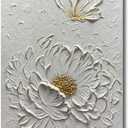 Boiee Art,24x36Inch Hand Painted Creamy Textured Wall Art Elegant Floral Wall Decor Art Minimalist Butterfly Artwork White and Gold Flower Oil Painting for Home Office