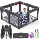 Baby Playpen Foldable Playpen for Babies and Toddlers, Large Playpens Portable Play Pen Play Yard for Kids Fence Indoor Outdoor Travel 4 Handlers 50 Balls Baby Gifts Essentials 50"X50" Dark Grey
