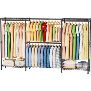 SINGAYE Heavy Duty Portable Closet Metal Clothes Racks Wardrobe with Shelf | Armoire Garment Rack Coat Rack with Adjustable Shelves Organizer and Storage for Hanging Freestanding Clothes Clothing Black