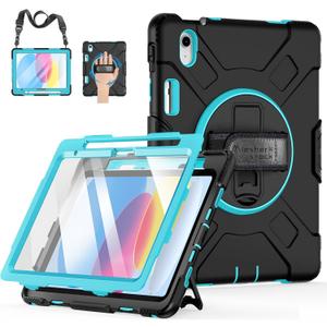 Case for iPad (A16) 11th/10th Generation Case: Protective Cover for iPad 11th Gen 11 Inch 2025 &10th Gen 10.9" 2022 with Screen Protector- Stand- Shoulder Strap- Handle- Pencil Holder-Mint Green