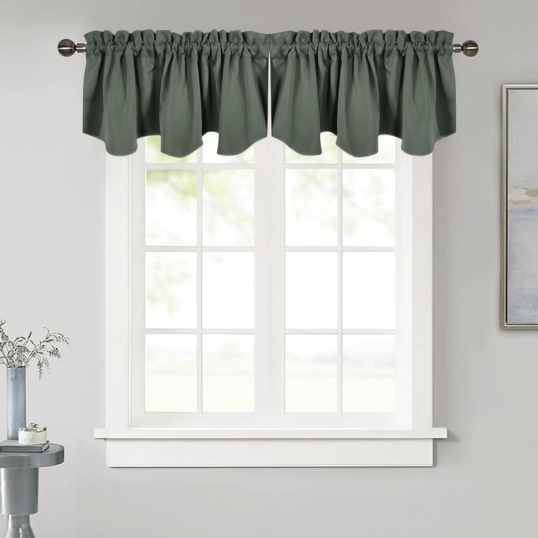 NICETOWN Kitchen Curtain Blackout Valance for Living Room, Farmhouse Thermal Insultaed Bathroom Rod Pocket Window Valances for Small Windows Bedroom Christmas, 1 PC, W52 x L18, Dark Mallard