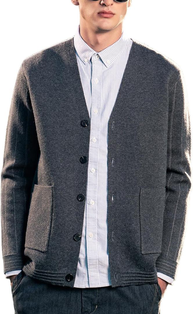 New Sweater V-Neck Solid Color Cardigan Sweater Men's Lazy Style Jacket Clip (Gray, XL)