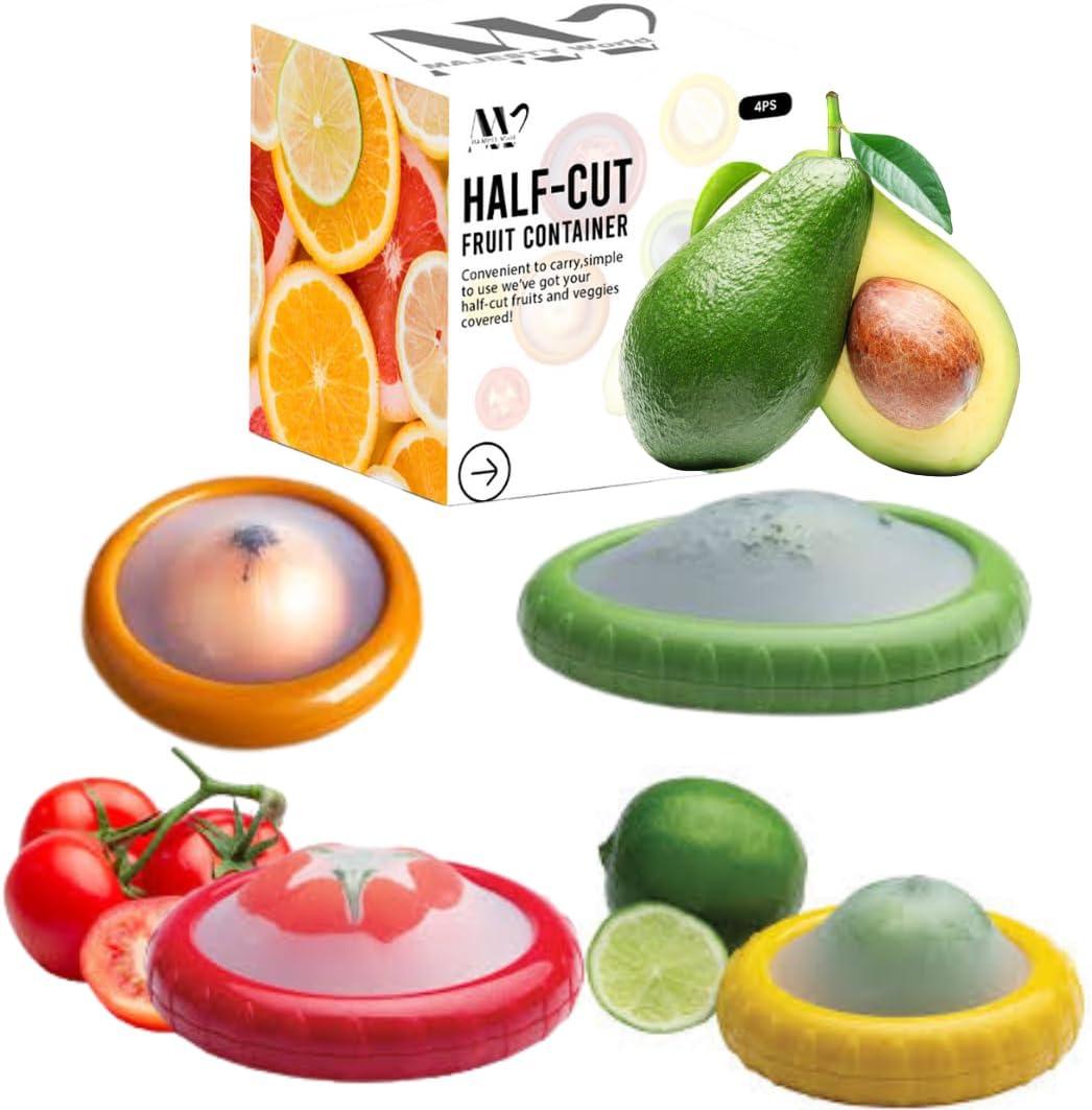 Anti-Oxidation Silicone Fruit and Vegetable Storage Box | Fresh Pod | Set of 4 Reusable Fruit Storage Containers for fridge | Avocado Saver - Onion Holder - Ideal for Tomato, Apple- Fresh Stretch Pods