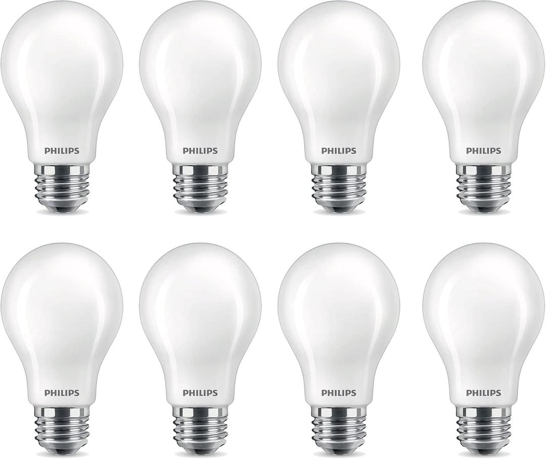 PHILIPS 561761 Bombilla LED de 12.2 W (equivalente a 75 W) A19 regulable - Blanco suave - 1100 lmenes - Base mediana E26 (8 bombillas)
