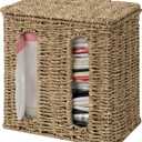 StorageWorks Garbage Bag Dispenser with Lid, Wall Mount Seagrass Plastic Bag Holder for Kitchen, Cabinet, Countertop, 2 Slots