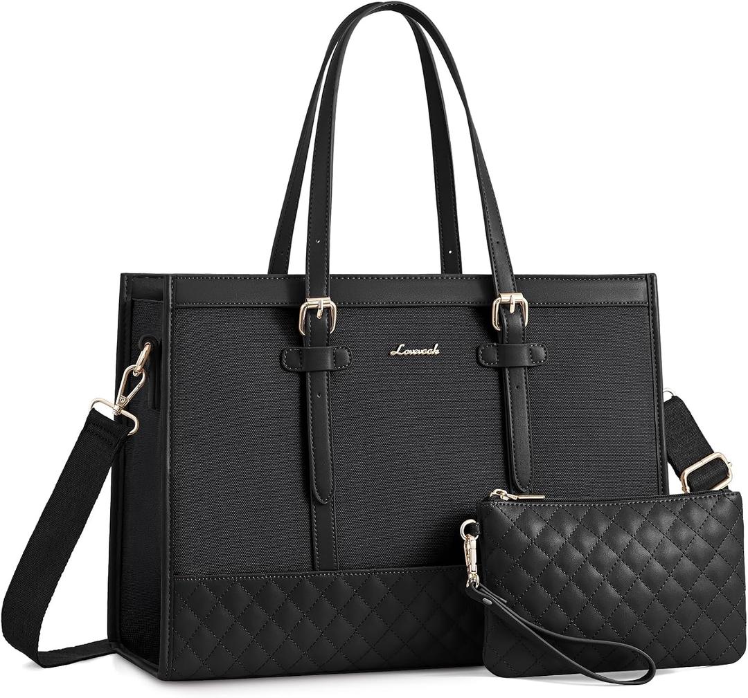LOVEVOOK Laptop Bag for Women 17.3 inch Canvas Laptop Tote Bag, Large Capacity Work Bag with Clutch Purse, Computer Bag Office Business Briefcase, Casual Handbag for Travel College Teacher School