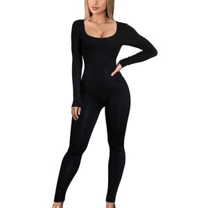 GOBLES Women's Sexy Long Sleeve High Waist Zipper Back Bodycon Jumpsuit Rompers (Large, Black)