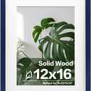 Egofine 12x16 Picture Frame Made of Solid Wood, Display Covered by Plexiglass, Display Pictures 9x12/11x14 with Mat or 12x16 Without Mat for Wall Mounting, Navy Blue