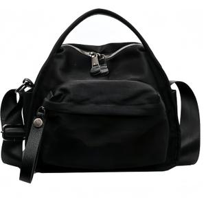 Women's Elegant Solid Color Shoulder Bag Fashionable Zipper Crossbody Bags Soft Top Handle Handbag Purse (Black)