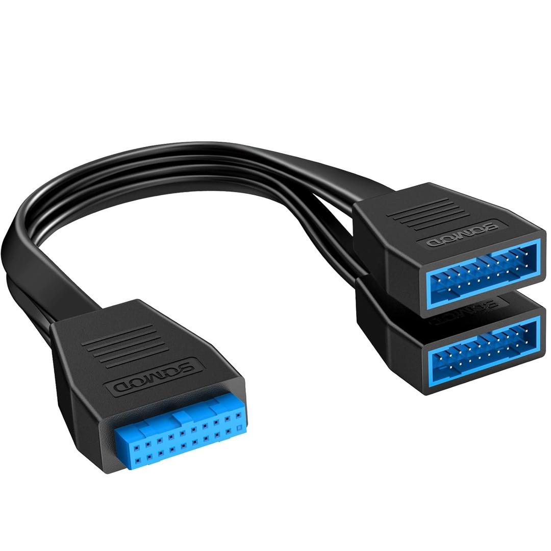 USB 3.0 Motherboard Header Splitter,19/20 Pin 1 to 2 Y Extension Cables for The Computer Motherboard (Black-1)