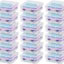 IRIS USA Pencil Case Plastic Pouch Box Storage Organizer for Beads, Pens, and Art Supplies, 18-Pack, Stackable Container with Snap Lid for Jewelry, Stickers, and Tackle Box, Clear, Small