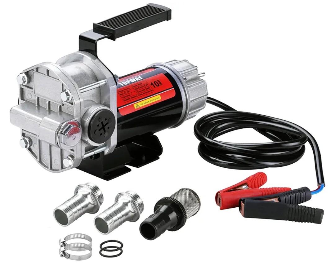 TOPWAY 12V DC Gasoline Diesel Pump 10GPM Self-priming Electric Oil Transfer Pump With Handle, Overheat Protection, Explosion-Proof, Built-in Bypass, for Gasoline Fuel Diesel Kerosene Removal