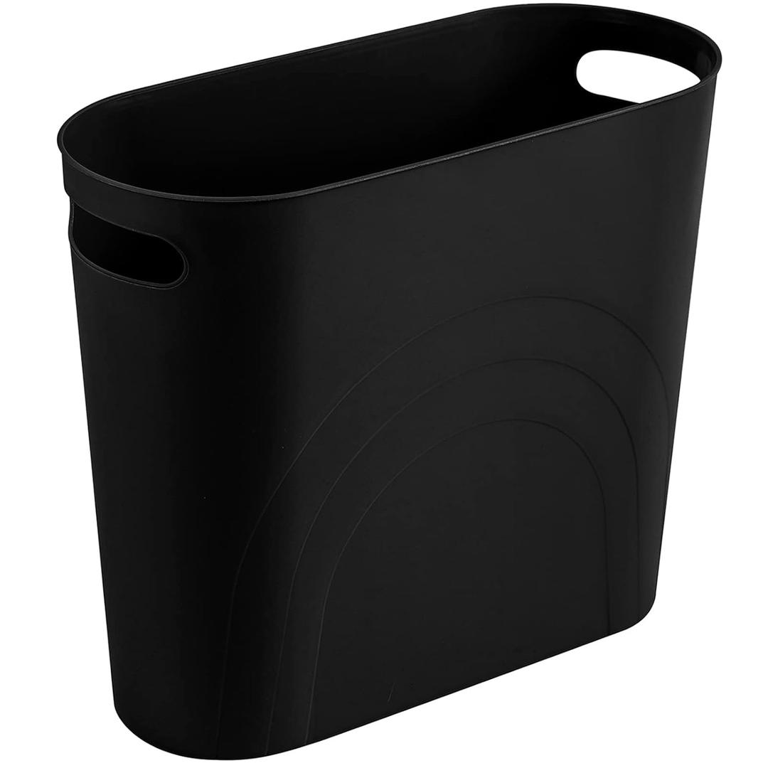 rejomiik Small TrashCan, 3.5 Gallon Slim Garbage Can Plastic Waste Basket with Handles Container Bin for Narrow Spaces Bathroom, Bedroom, Kitchen, Office at Home, Black (1 pack)