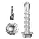 Wensilon (250Pcs) #8×1" Hex Washer Head Self Drilling Screws, 410 Stainless Steel Metal SheetScrews，TEK Screws, Sheet Metal Self Tapping Screws