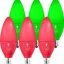 6 Pack LED Candle Red Green Light Bulb - 4W (40Watt Equivalent) - E12 Base Red Green LED Bulb, Party Decoration, Porch Holiday Lighting, Candelabra Bulbs Non-Dimmable (6 Pack, Red-green)