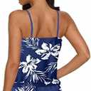 Two Piece Bandeau Tankini Swimsuits for Women Loose Blouson Swim Top with Bikini Bottom Tummy Control Bathing Suits (Blue, L)