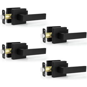 Estmoon 4 Pack Passage Door Knobs - Black Door Handle Interior Door Levers, Heavy Duty Non-Locking Locksets Hall Closet Handles, Reversible for Right & Left Sided Doors Black 