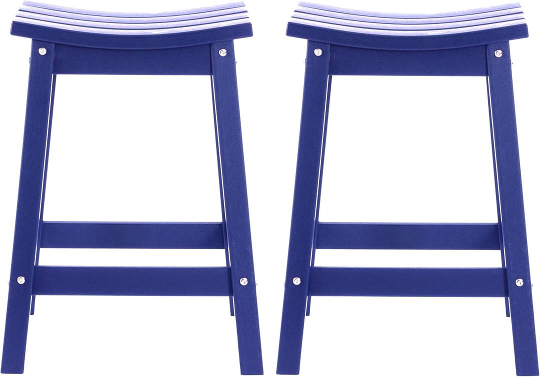 AMILY 24'' HDPE Bar Stool Set of 2, Weather Resistant Outdoor Bar Stools, Heavy Duty All-Weather Patio Stools for Poolside, Backyard, Balcony, Easy Assembly (Blue), Standard