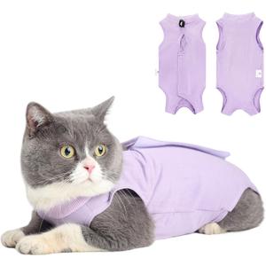 Cat Recovery Suit for Abdominal Wounds or Skin Diseases, Cat Onesie for Cats After Surgery Female Kitten Recovery Suit, Breathable E-Collar Alternative for Cats After Spay Anti Licking Wounds (Medium, Purple)