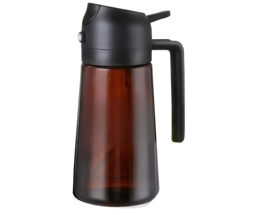 470ML Brown Light Blocking Oil Sprayer - 2 In 1 Oil Dispenser Bottle For Kitchen Cooking, Fine Mist Seasoning Tool(Black)