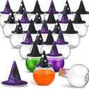 Coume 24 Pcs 6.8oz/ 200ml Spherical Plastic Potion Bottles with Hat Ball Shape Round Bottles for Drink Candy Jar Halloween Party Table Decoration DIY Crafts Gifts Favor