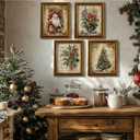 JXREQ Vintage Christmas Bathroom Wall Decor Prints,Retro Christmas Wall Art Decorations for Home Kitchen Bedroom Bathroom Living Room Office,Santa Claus Xmas Tree Decor Prints Set of 4,8x10 Unframed