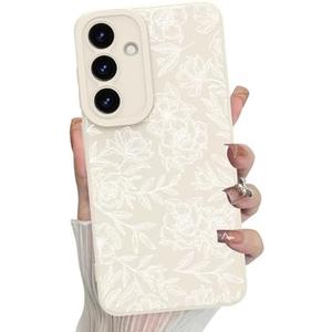 MZELQ for Samsung Galaxy S25 Case, Silicone Floral Flowers Rose Cute Pattern, Camera Protection Soft Slim Phone Case for Girls Women -White
