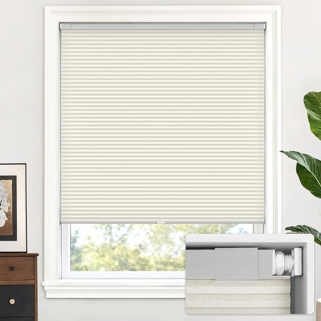 LazBlinds Cordless Cellular Shades, No Tools No Drill Light Filtering Honeycomb Shades Pleated Blinds for Windows, 21'' W x 64'' H, Dovy Grey