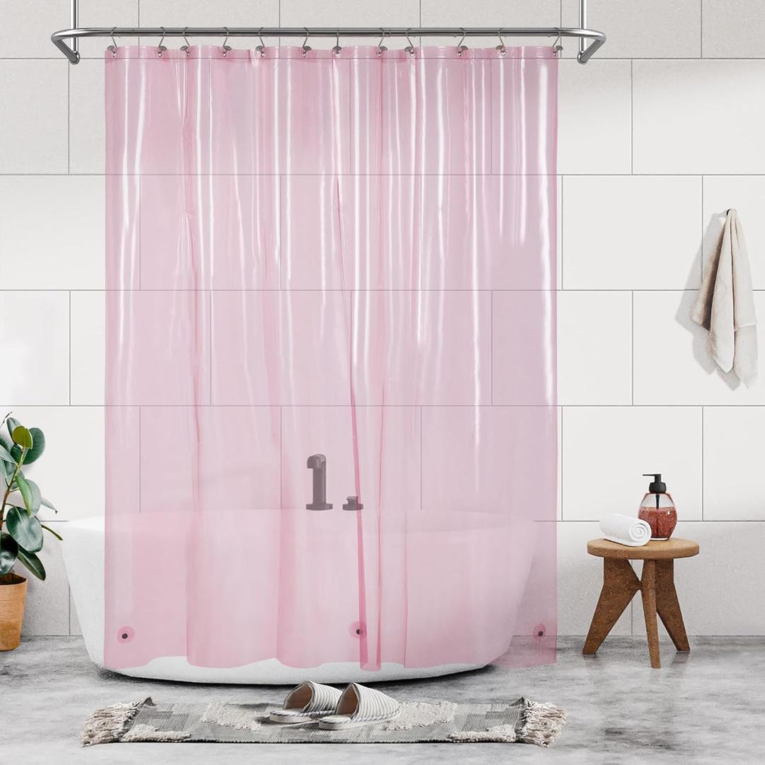 Barossa Design Shower Curtain Liner - Premium Clear Pink PEVA Shower Liner with 3 Magnets and Metal Grommets, Waterproof Lightweight Plastic Standard Size Bathroom Curtains - Translucent Pink (72"W x 72"L (Pack of 1))