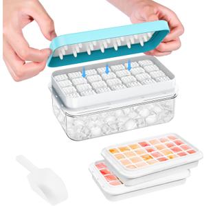 Ice Cube Tray with Lid and Bin, PHINOX 56 pcs Ice Trays for Freezer, Ice Cube Trays for Freezer with 2 trays, Container, Lid & Ice Scoop, BPA Free, 0.8"-2tier