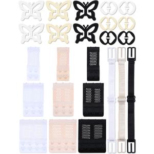 Boao 24 Pieces Bra Strap Clips to Make Racerback, Bra Strap Holders, Elastic Extenders 2,3,4 Hook Accessory Adjustable Connector Clip Non Slip Clips for Women