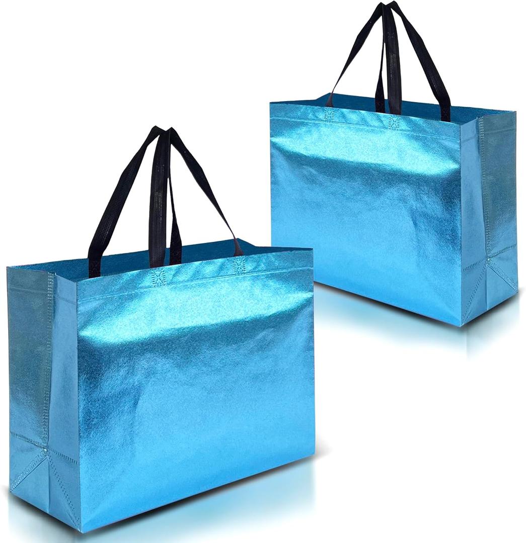 Nush Nush Aqua Blue XL Gift Bags - Set of 12 Reusable Extra Large With Handles - Perfect for Birthday, Party, Goodie, Favor - 15.5W x 6D x 12H Size