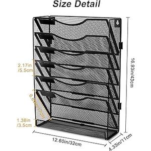 EasyPAG Wall File Holder Organizer 7 Tier Mesh Hanging Wall Mounted Document Paper Folder Filing Magazine Rack with Nametag Label for Office Home School, Black