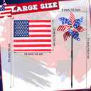 Mindsoft 24 Pack 4th of July Decorations Outdoor Patriotic Memorial Day Pinwheels and American Flags on Stick with Stake Red White and Blue Decor for Independence Day 250th Anniversary Parade Party