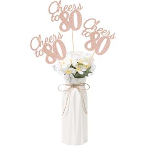 Gexolenu Cheers to 80, 10 Pack Double-Sided Rose Gold Glitter 80th Birthday Centerpieces for Tables, Number 80 Birthday Table Toppers Party Centerpiece Sticks Party Supplies