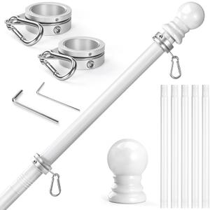 Anovo Flag Pole for Outside House - Stainless Steel 6 FT Flag Poles Kit with1 Inch Metal 360 Rotating Rustproof Flag Pole Rings for Outside House Porch 3x5 Flag Without Holder (6 FT-White)