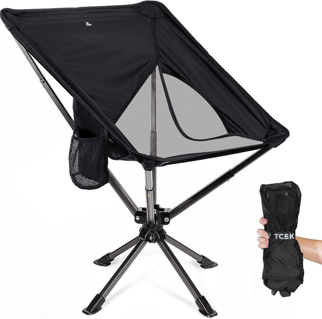 Swivel Portable Chair - Small Compact Collapsible Folding Chairs for Adults, Setup in 8 Seconds, Lightweight Outdoor Backpack Chair for Camping, Travel, Hiking, Beach, Support 300 LBS (Black)