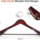 TOPIA HANGER Wide Shoulder Wooden Hangers, Suit Hangers with Non Slip Pants Bar & 360 Swivel Hook, Solid Wood Heavy Duty Coat Hanger, 6 Pack (Matte Cherry)-CT02C