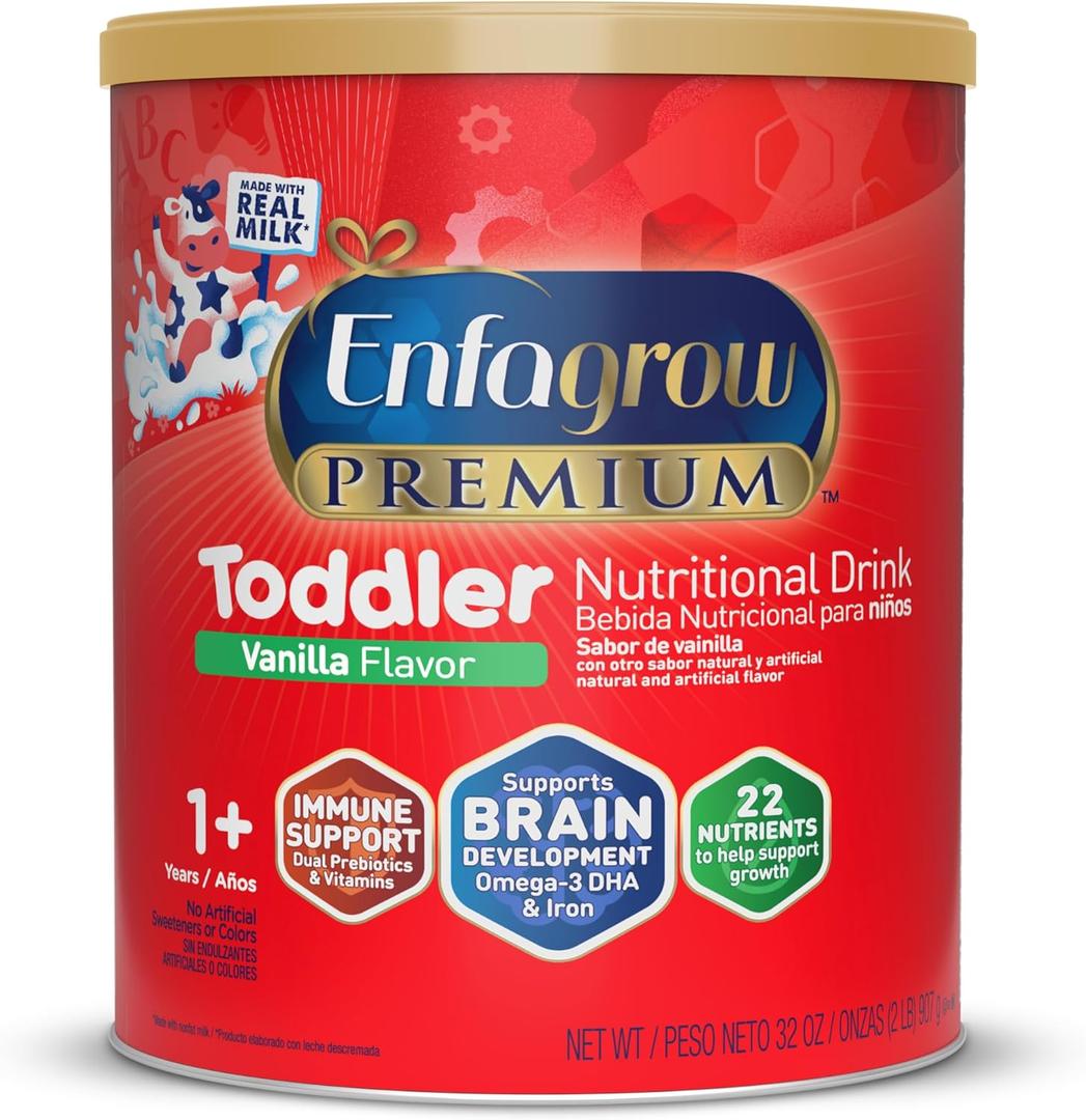 Enfagrow Premium Toddler Milk Nutritional Drink, Enfagrow Toddler Drink, Try Our Brain-Supporting Trio, Vanilla 32oz Can (32 Ounce (Pack of 1))