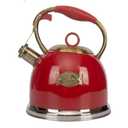Tea Kettle, Stovetop Whistling Teapot, Stainless Steel, Red, 3.0-Quart
